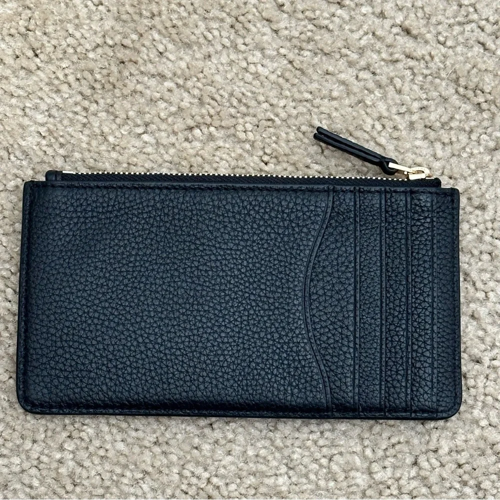 Tory Burch Thea Zip Card Wallet‎ in Black Pebbled Leather VGUC
